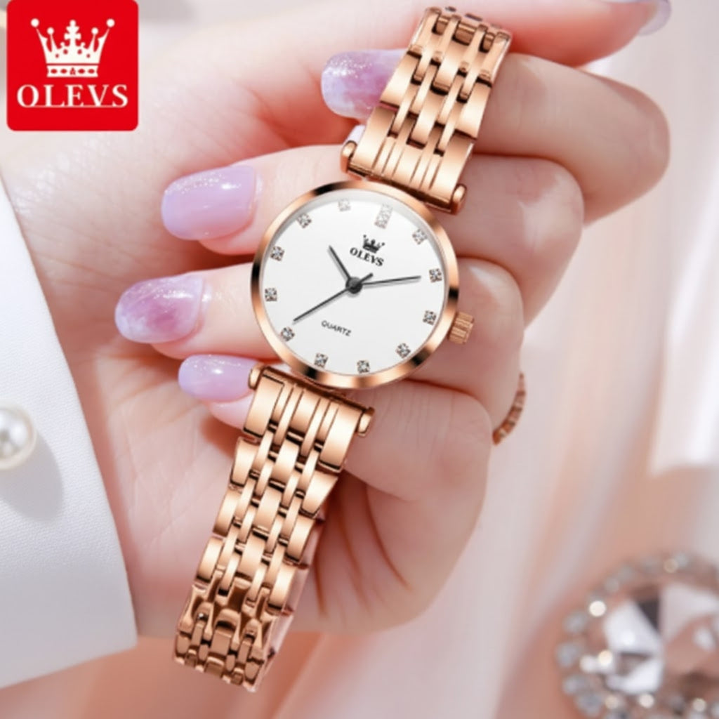 OLEVS 5596 Luxury Women's Watch – Quartz Wristwatch - Rose White