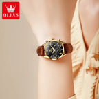 OLEVS 5523 Women’s Mini Multi-Function Watch – Luminous Chronograph Quartz Wristwatch with Leather Strap White