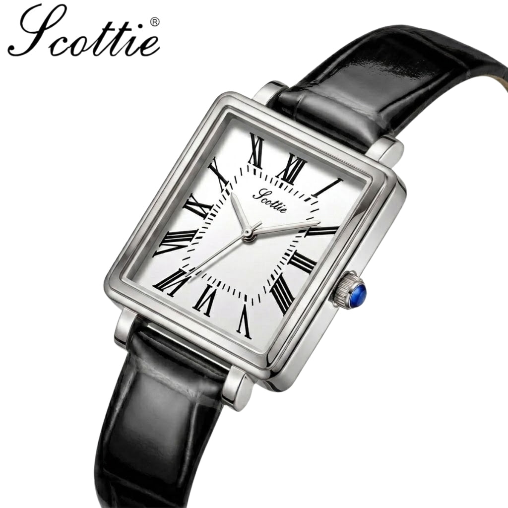 Scottie 9164 Women’s Luxury Fashion Watch – Waterproof Quartz Jewelry Wristwatch with Leather Band Black and Silver
