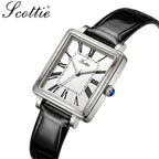 Scottie 9164 Women’s Luxury Fashion Watch – Waterproof Quartz Jewelry Wristwatch with Leather Band Black and Silver