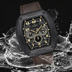 NAVIFORCE 8053 Men's Watch – Waterproof Sport Chronograph with Luxury Leather Band Coffee
