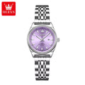 OLEVS 3703 Women’s Elegant Stainless Steel Watch – High Quality Classic Luxury Quartz Wristwatch - Silver and Purple
