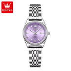 OLEVS 3703 Women’s Elegant Stainless Steel Watch – High Quality Classic Luxury Quartz Wristwatch - Silver and Purple