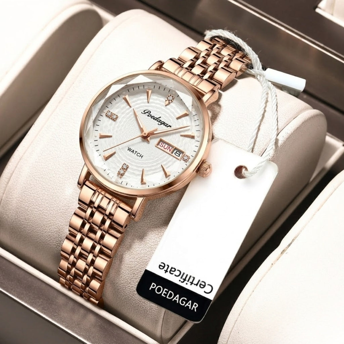 POEDAGAR 312 Women's Stainless Steel Quartz Watch – Waterproof Fashion Timepiece with Date Window White
