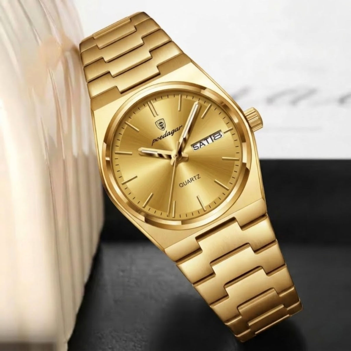 POEDAGAR 786 Luxury Women’s Stainless Steel Bracelet Watch – Waterproof Quartz Wristwatch with Luminous Hands Gold