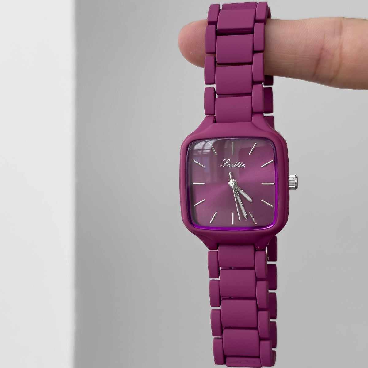 Scottie 9718 Women’s Luxury Square Watch – Stainless Steel Quartz with Purple Color