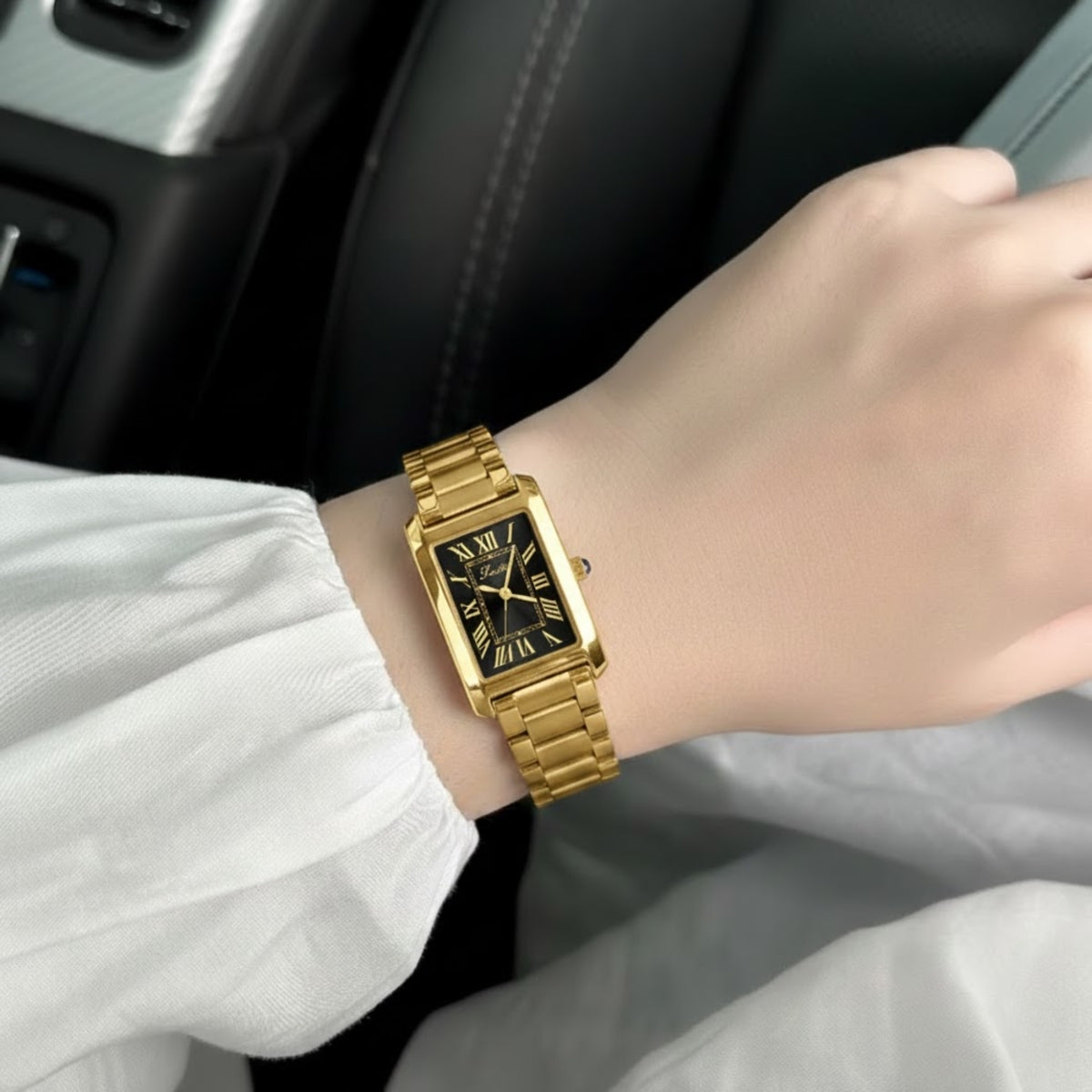 Scottie 9655 Women’s Classic Square Gold Watch – Luxury Stainless Steel Quartz Wristwatch  Black