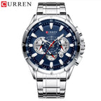 Curren 8363 Men's Watch Multifunctional Waterproof Chronograph Quartz Silver and Blue