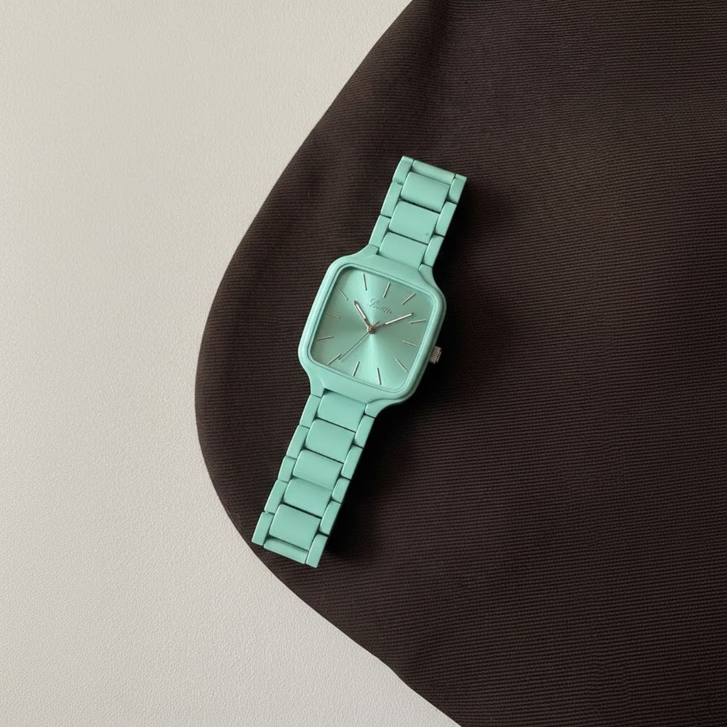 Scottie 9718 Women’s Luxury Square Watch – Stainless Steel Quartz with Green Color