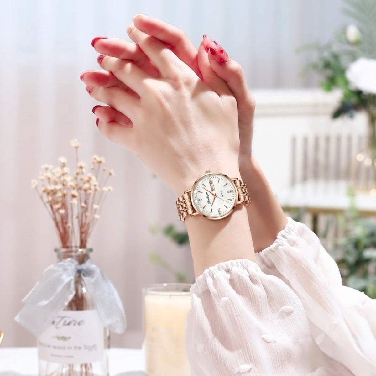 POEDAGAR 312 Women's Stainless Steel Quartz Watch – Waterproof Fashion Timepiece with Date Window White