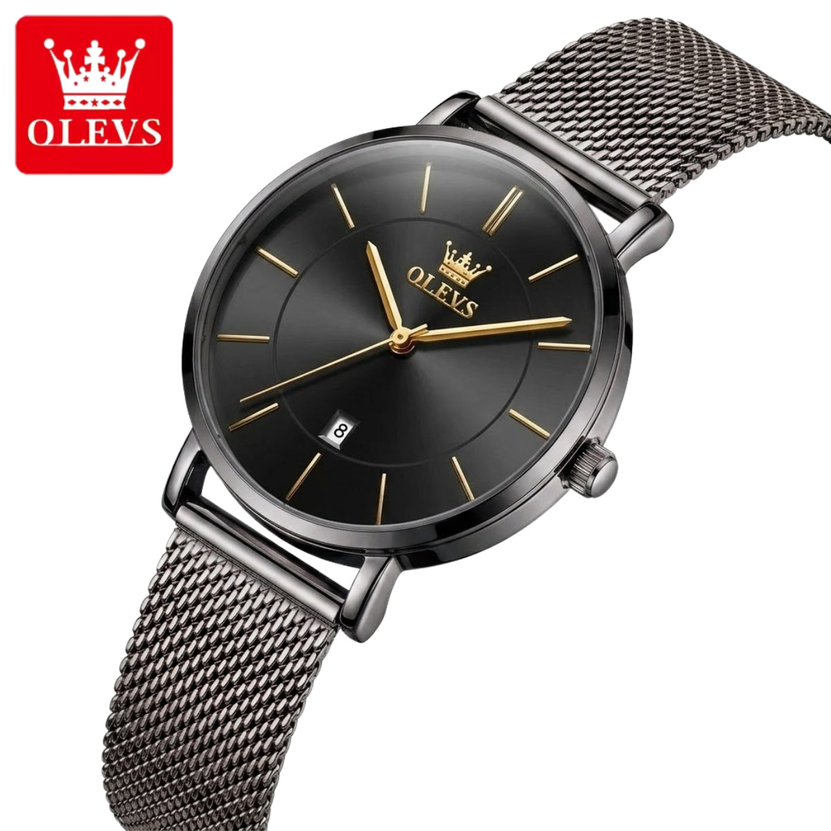 OLEVS 5869 Women’s Ultra-Thin Mesh Watch – Waterproof Luxury Quartz with Steel Strap Black