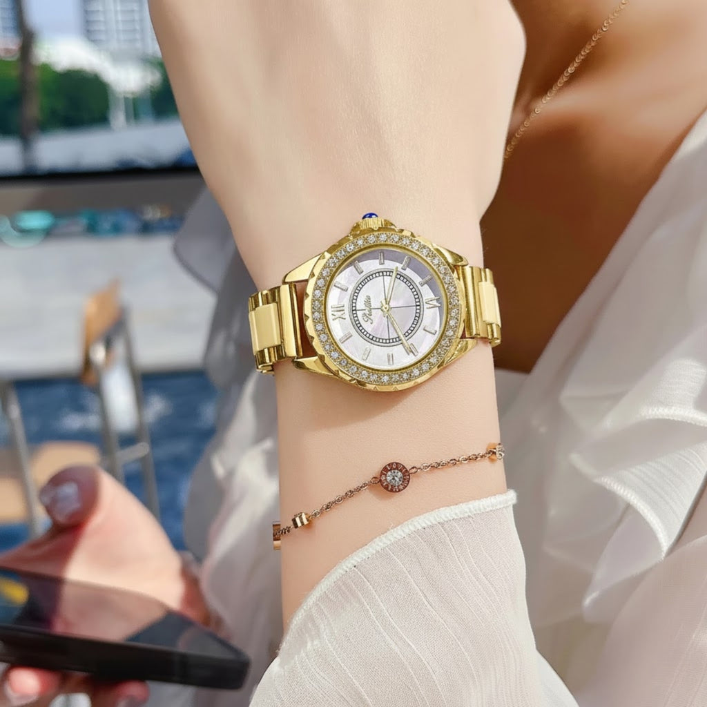 Scottie 9677 Women’s Gold Stainless Steel Watch – Waterproof Quartz Sport Wristwatch Gold