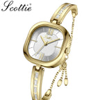 Scottie 9327 Latest Women’s Square Watch – Slim Stainless Steel Minimalist Quartz Wristwatch Gold