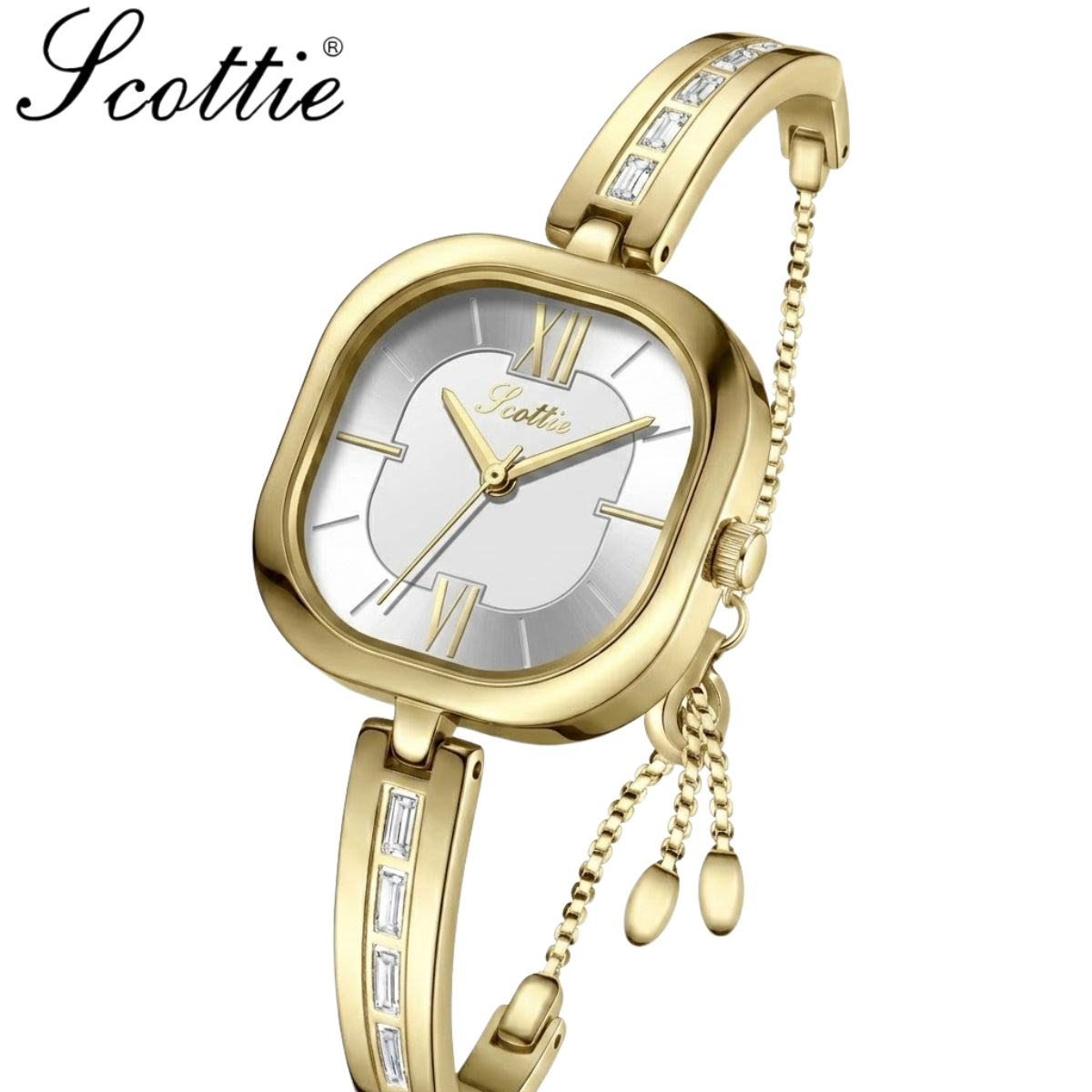Scottie 9327 Latest Women’s Square Watch – Slim Stainless Steel Minimalist Quartz Wristwatch Gold