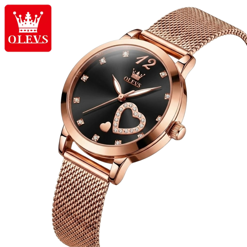 OLEVS 5189 Women’s Luxury Watch – Elegant Quality Stainless Steel Quartz Wristwatch for Ladies & Girls Black