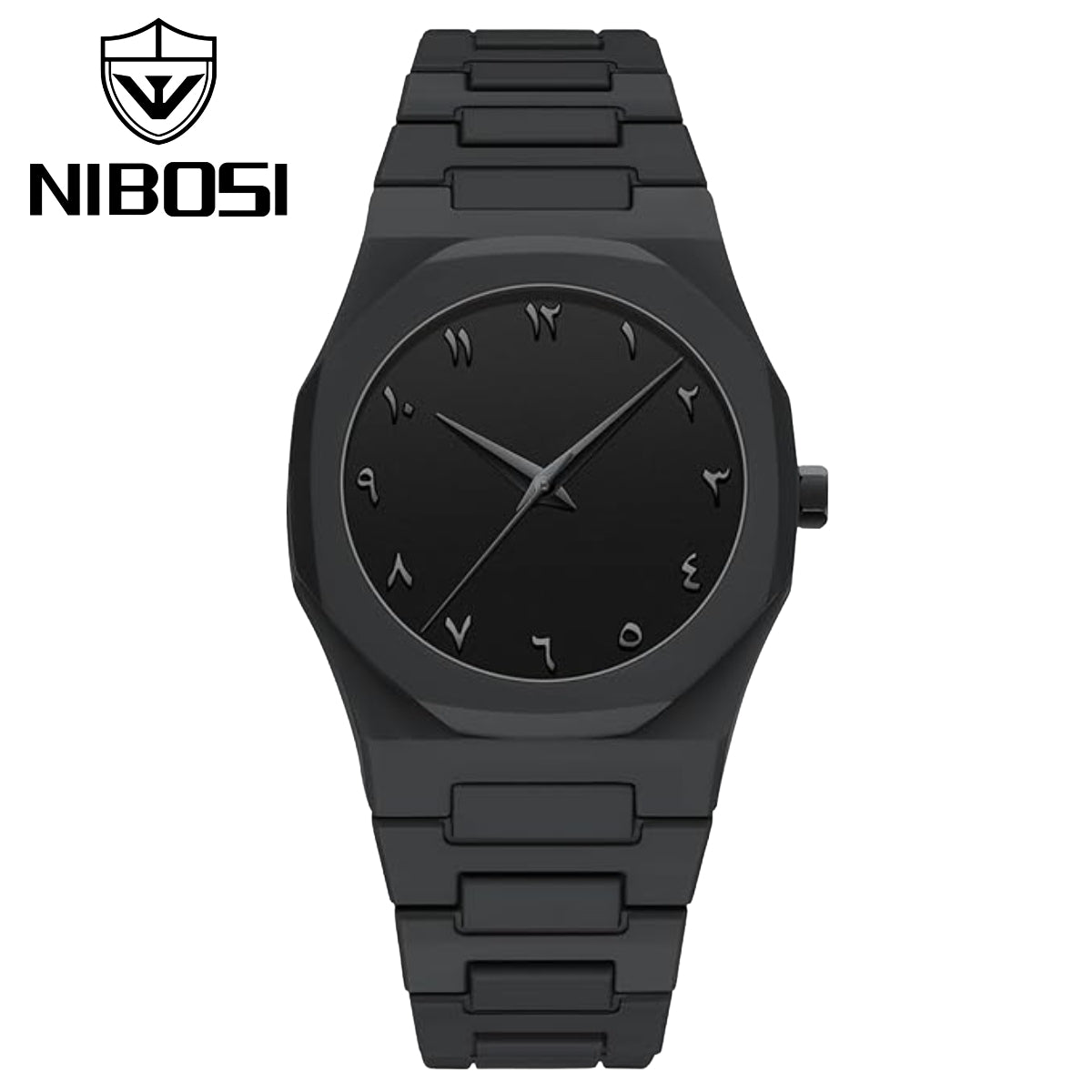 Nibosi 8102 Classic Arabic Numeral Men’s Watch - 40mm Ultra-Slim Polycarbon Quartz Movement with Premium Glass Dial Black