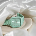Scottie 9718 Women’s Luxury Square Watch – Stainless Steel Quartz with Green Color