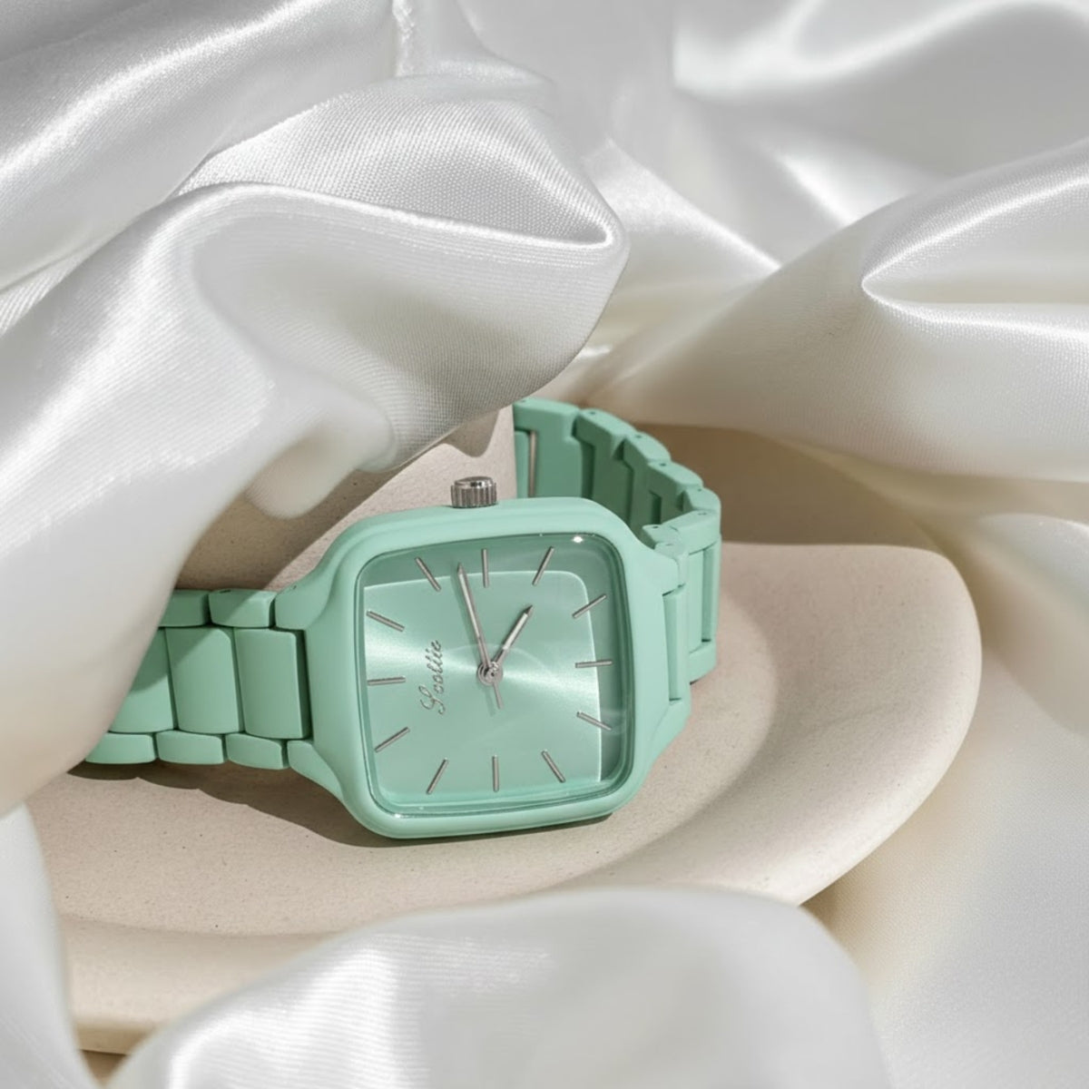 Scottie 9718 Women’s Luxury Square Watch – Stainless Steel Quartz with Green Color