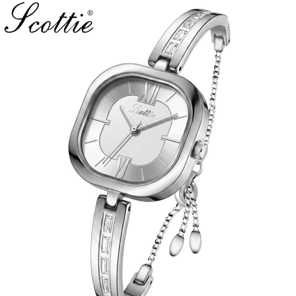 Scottie 9327 Latest Women’s Square Watch – Slim Stainless Steel Minimalist Quartz Wristwatch White