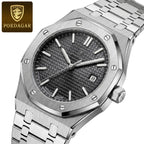POEDAGAR 924 Men's Luxury Watch: Stainless Steel Waterproof Quartz with Day-Date & Luminous Display Silver Black