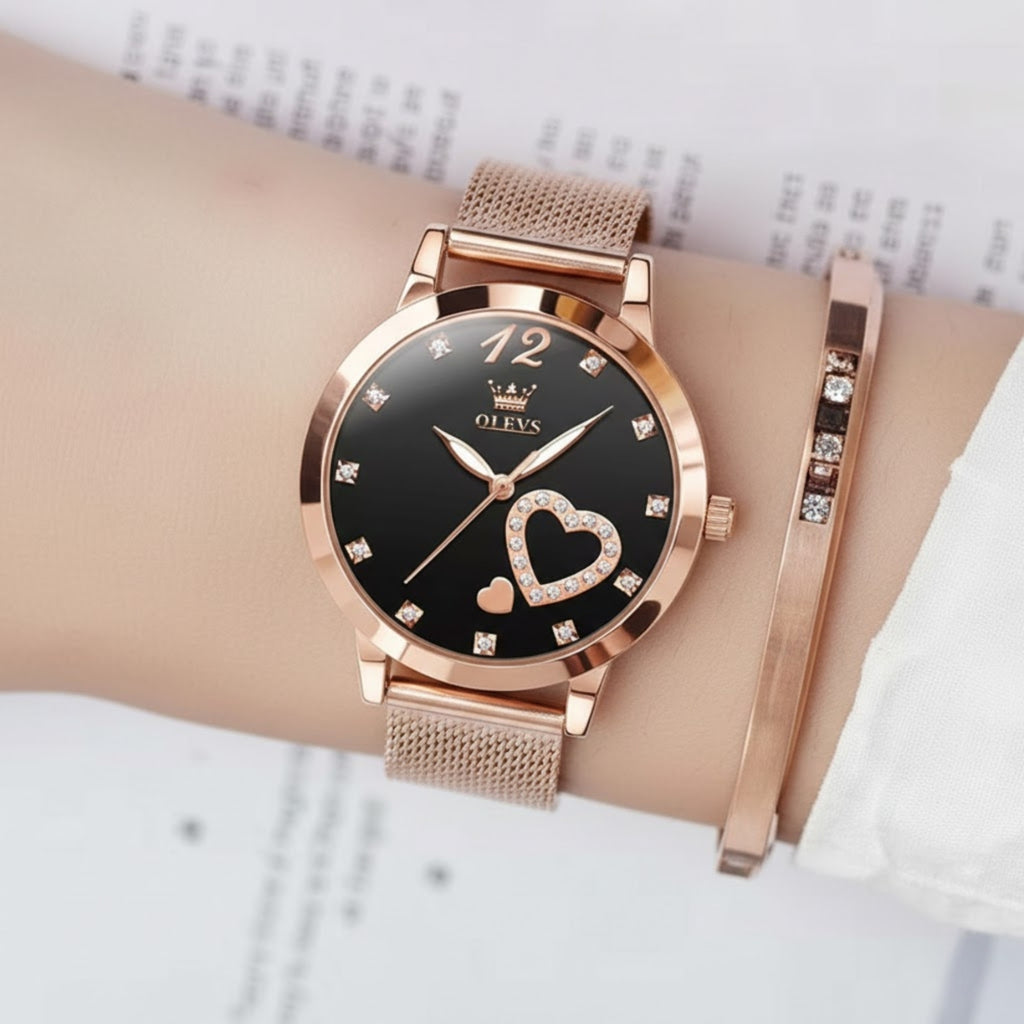 OLEVS 5189 Women’s Luxury Watch – Elegant Quality Stainless Steel Quartz Wristwatch for Ladies & Girls Black