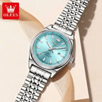 OLEVS 3703 Women’s Elegant Stainless Steel Watch – High Quality Classic Luxury Quartz Wristwatch - Silver and Blue
