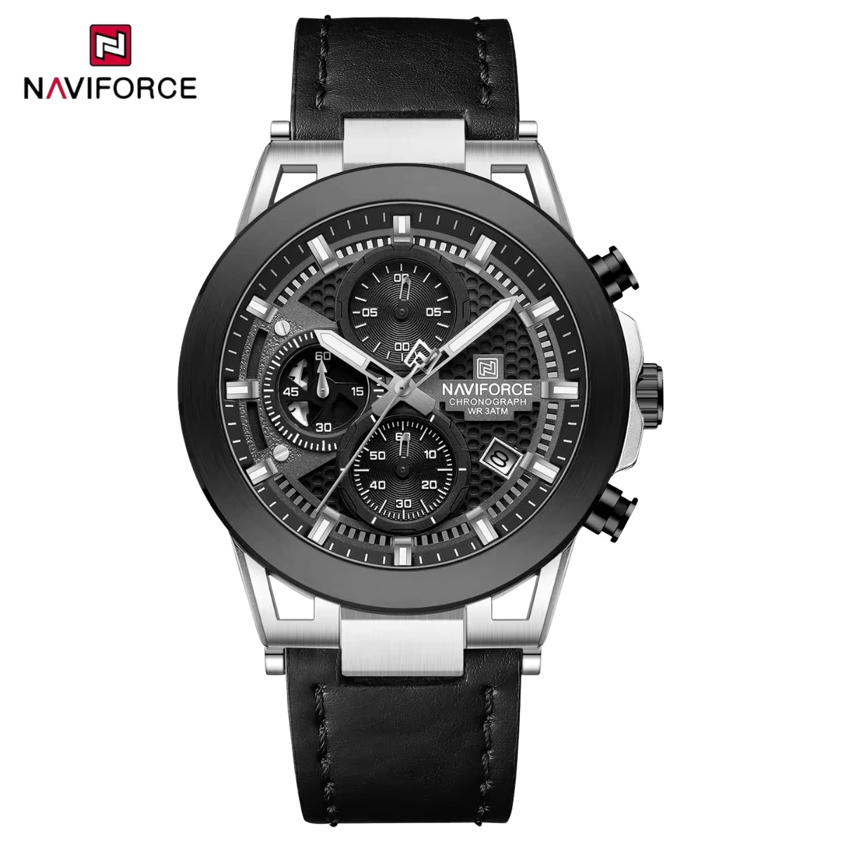 NAVIFORCE 8073 Men’s Skeleton Watch – Original Brand Quartz Wristwatch with Leather Strap & Chronograph