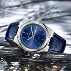 POEDAGAR 930 Men's Ultra-Thin 40mm Watch - Luminous Leather Strap Business Casual Quartz Silver Blue