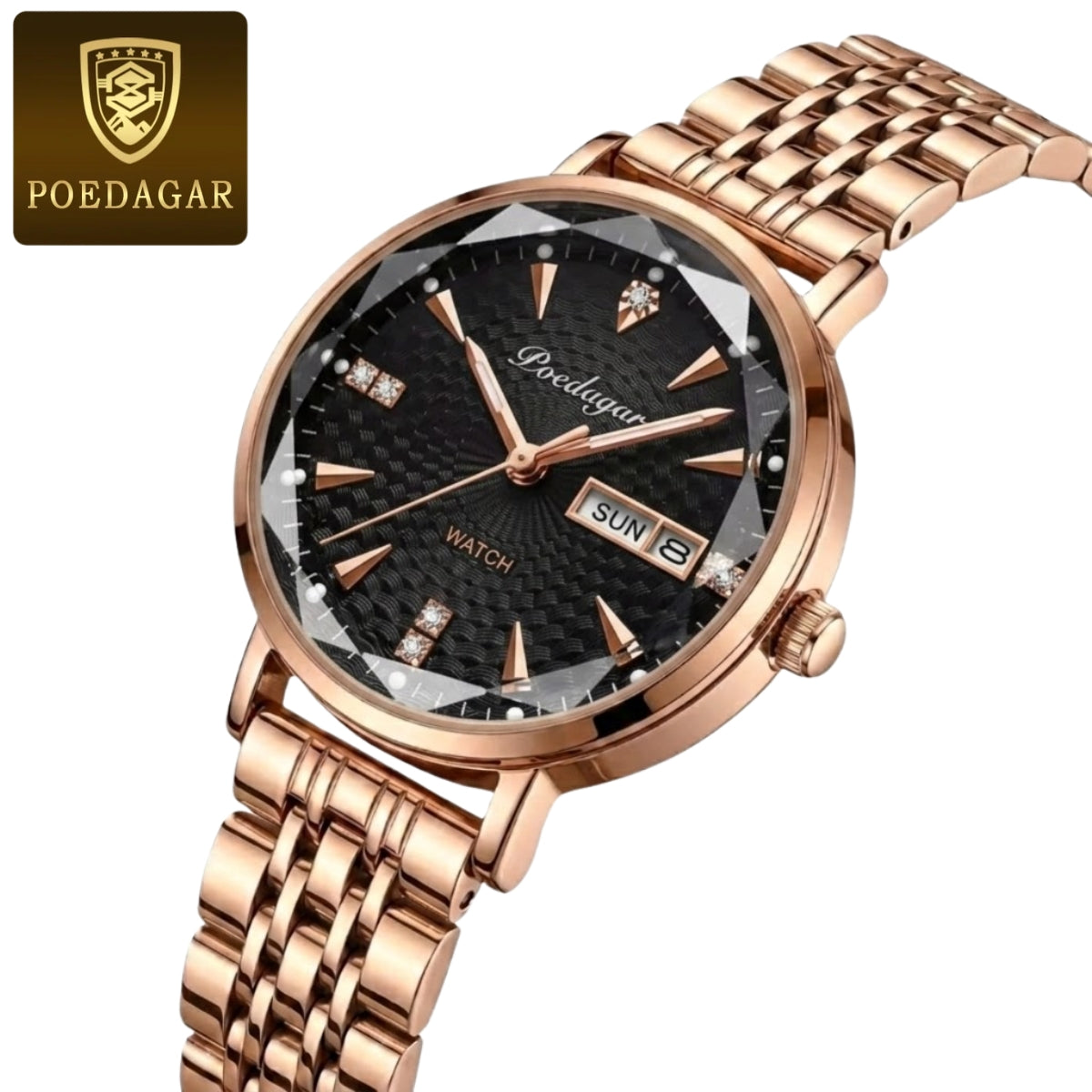 POEDAGAR 312 Women's Stainless Steel Quartz Watch – Waterproof Fashion Timepiece with Date Window Black