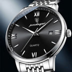 POEDAGAR 826 Waterproof Watch – High-Grade Stainless Steel Quartz Movement Luxury Date Display Wristwatch for Men Black
