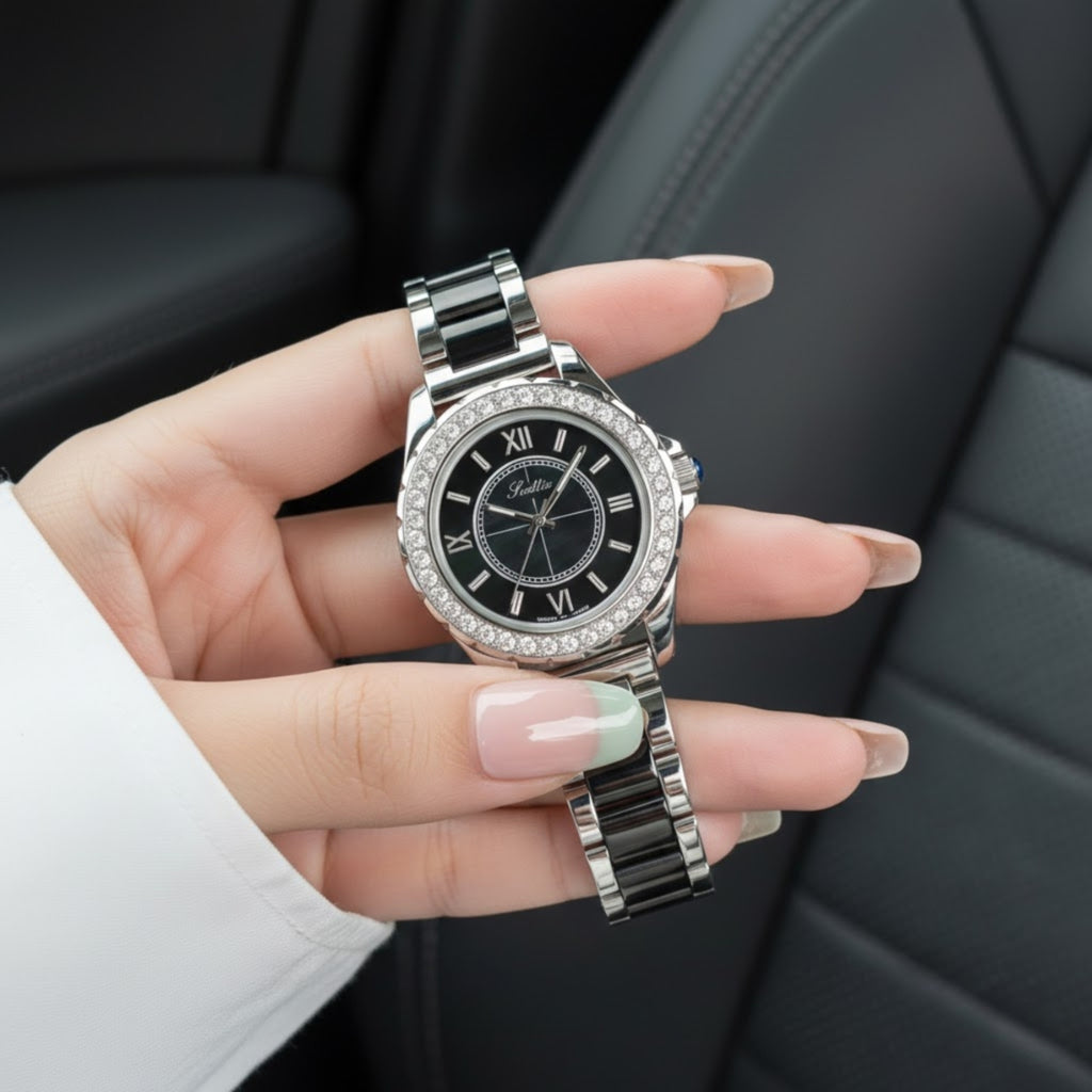 Scottie 9677 Women’s Gold Stainless Steel Watch – Waterproof Quartz Sport Wristwatch Black