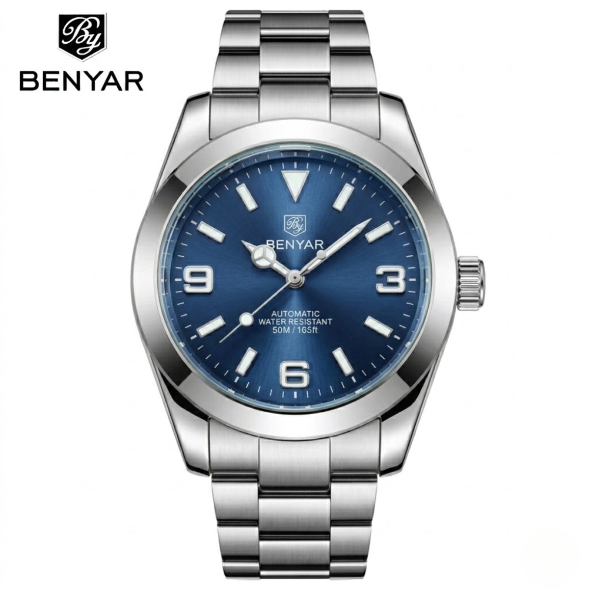 BENYAR 5177 Men’s Automatic Mechanical Watch - Blue Dial Stainless Steel Strap