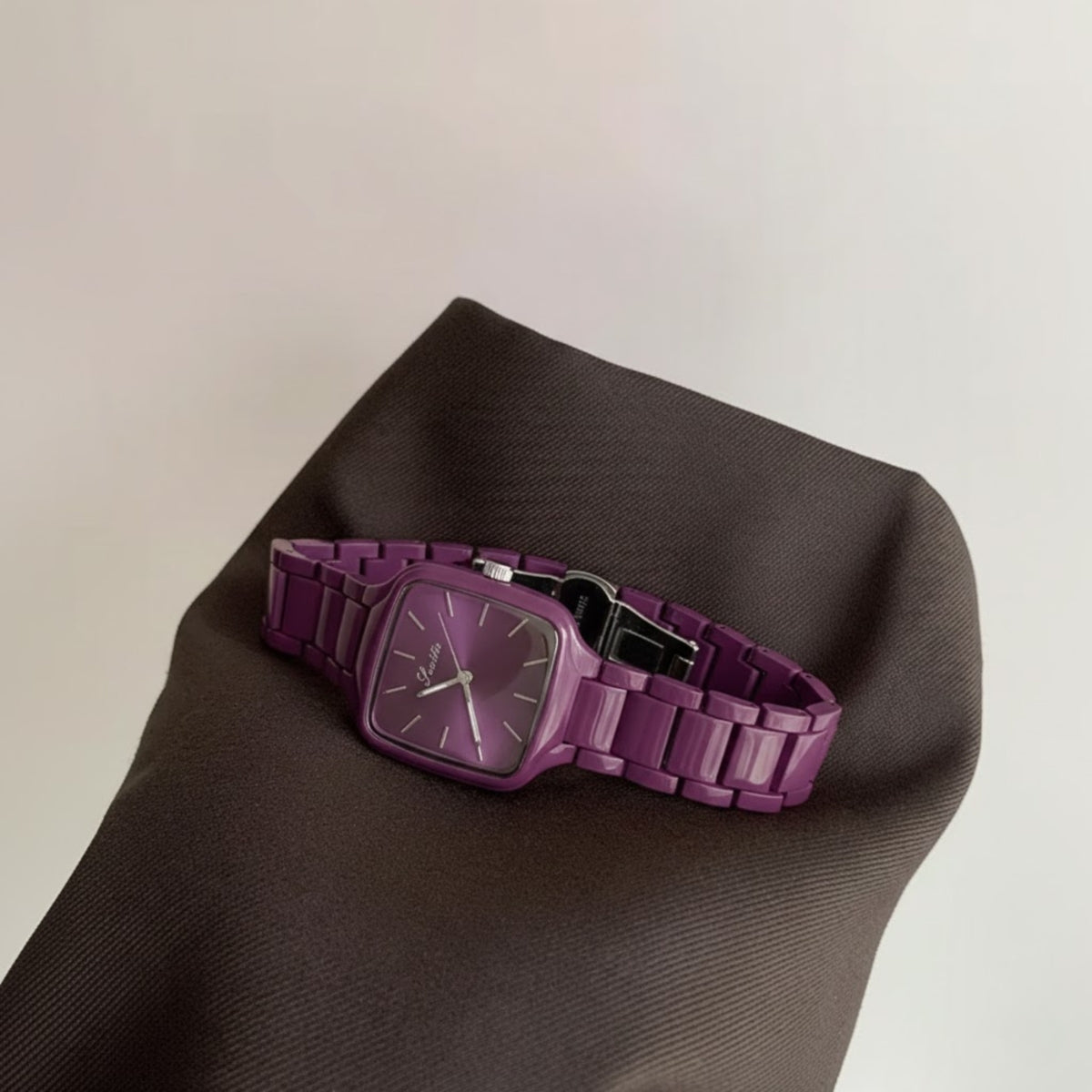 Scottie 9718 Women’s Luxury Square Watch – Stainless Steel Quartz with Purple Color