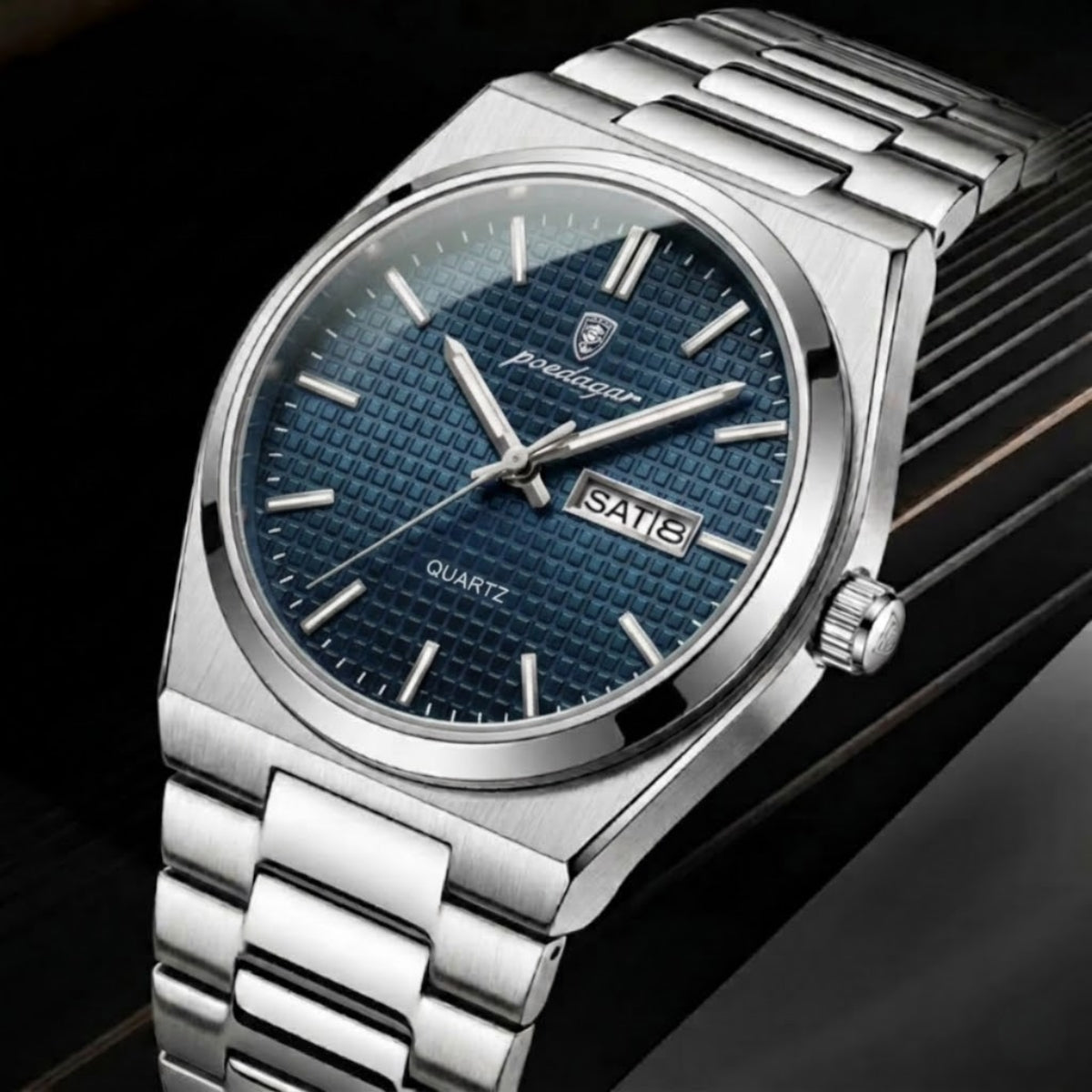 Poedagar 821 Men's Luxury Fashion Watch – Waterproof Luminous Quartz Wristwatch with Stainless Steel Band Blue