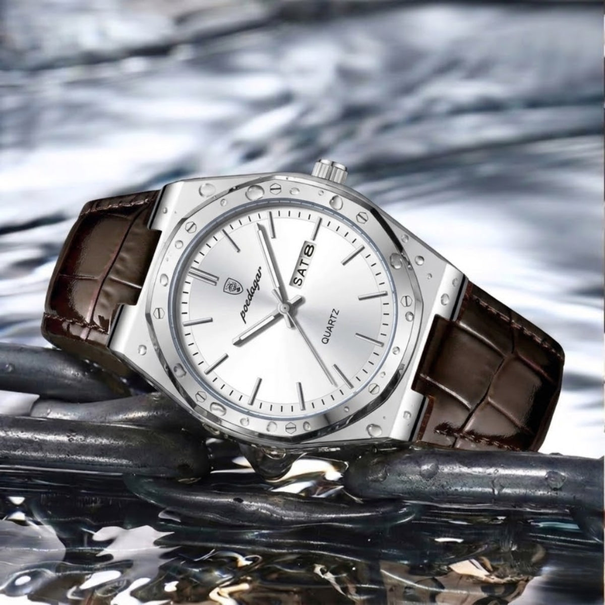 POEDAGAR 930 Men's Ultra-Thin 40mm Watch - Luminous Leather Strap Business Casual Quartz Silver White
