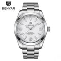 BENYAR 5177 Men’s Automatic Mechanical Watch - White Dial Stainless Steel Strap