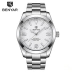 BENYAR 5177 Men’s Automatic Mechanical Watch - White Dial Stainless Steel Strap