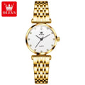 OLEVS 5596 Luxury Women's Watch – Quartz Wristwatch Set - Golden White
