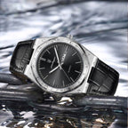 POEDAGAR 930 Men's Ultra-Thin 40mm Watch - Luminous Leather Strap Business Casual Quartz Silver Black