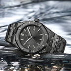 POEDAGAR 924 Men's Luxury Watch: Stainless Steel Waterproof Quartz with Day-Date & Luminous Display Black