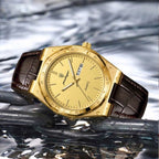 POEDAGAR 930 Men's Ultra-Thin 40mm Watch - Luminous Leather Strap Business Casual Quartz Gold