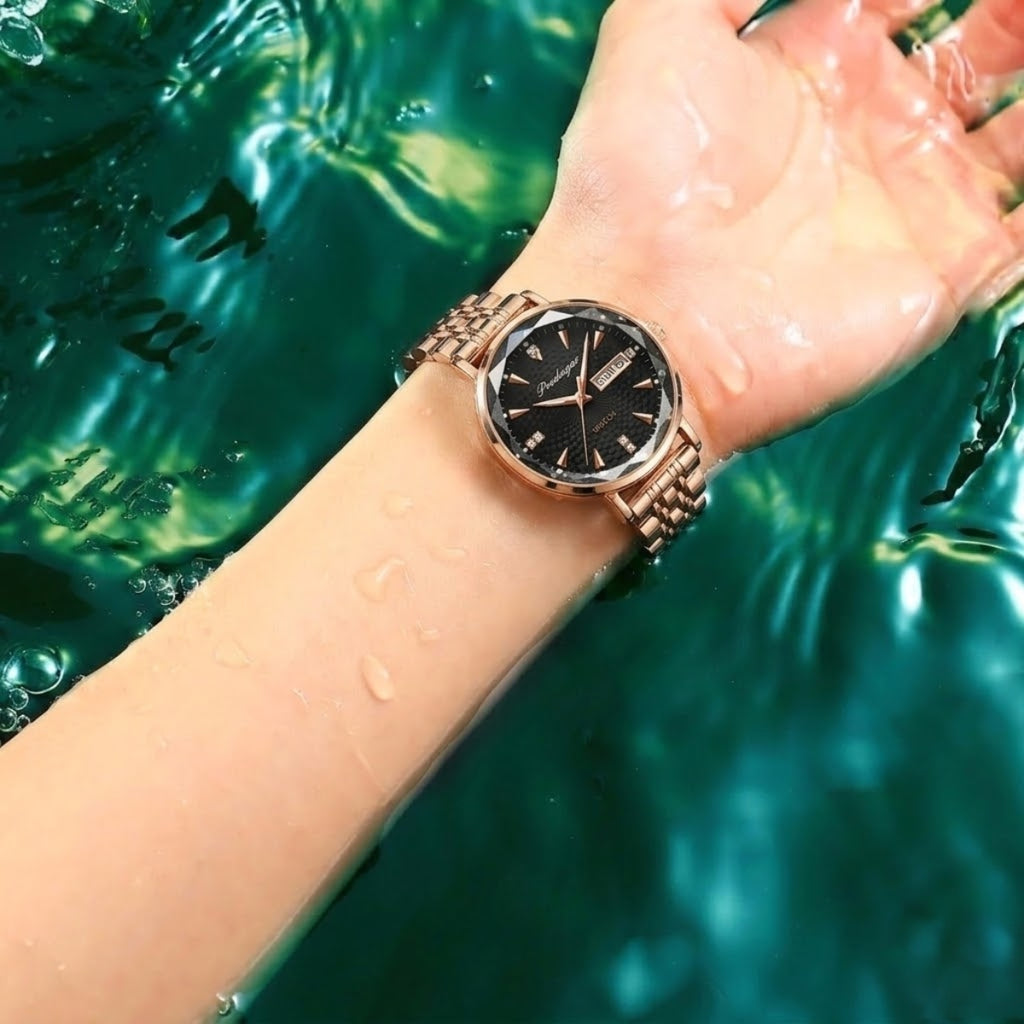POEDAGAR 312 Women's Stainless Steel Quartz Watch – Waterproof Fashion Timepiece with Date Window Black