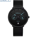 CRRJU 2162 Men's Stainless Mesh Steel Quartz Watch – Waterproof Casual Dress Timepiece with Date Calendar Black Blue