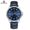 NAVIFORCE 9248 Men’s Fashion Sport Watch – Waterproof Quartz Analog Wristwatch with Leather Strap Silver and Blue
