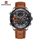 NAVIFORCE 9197 Men’s Dual-Display Watch – Luxury Analog-Digital Chronograph with Alarm & Waterproof Black and Brown