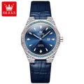 OLEVS 5606 Women’s Luxury Leather Watch – Fashion Quartz Wristwatch with Diamond Accents Blue