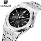 BENYAR 5156 Men's Luxury integrated-Bracelet "Royal Oak" Inspired Design- Silver and Black Watch