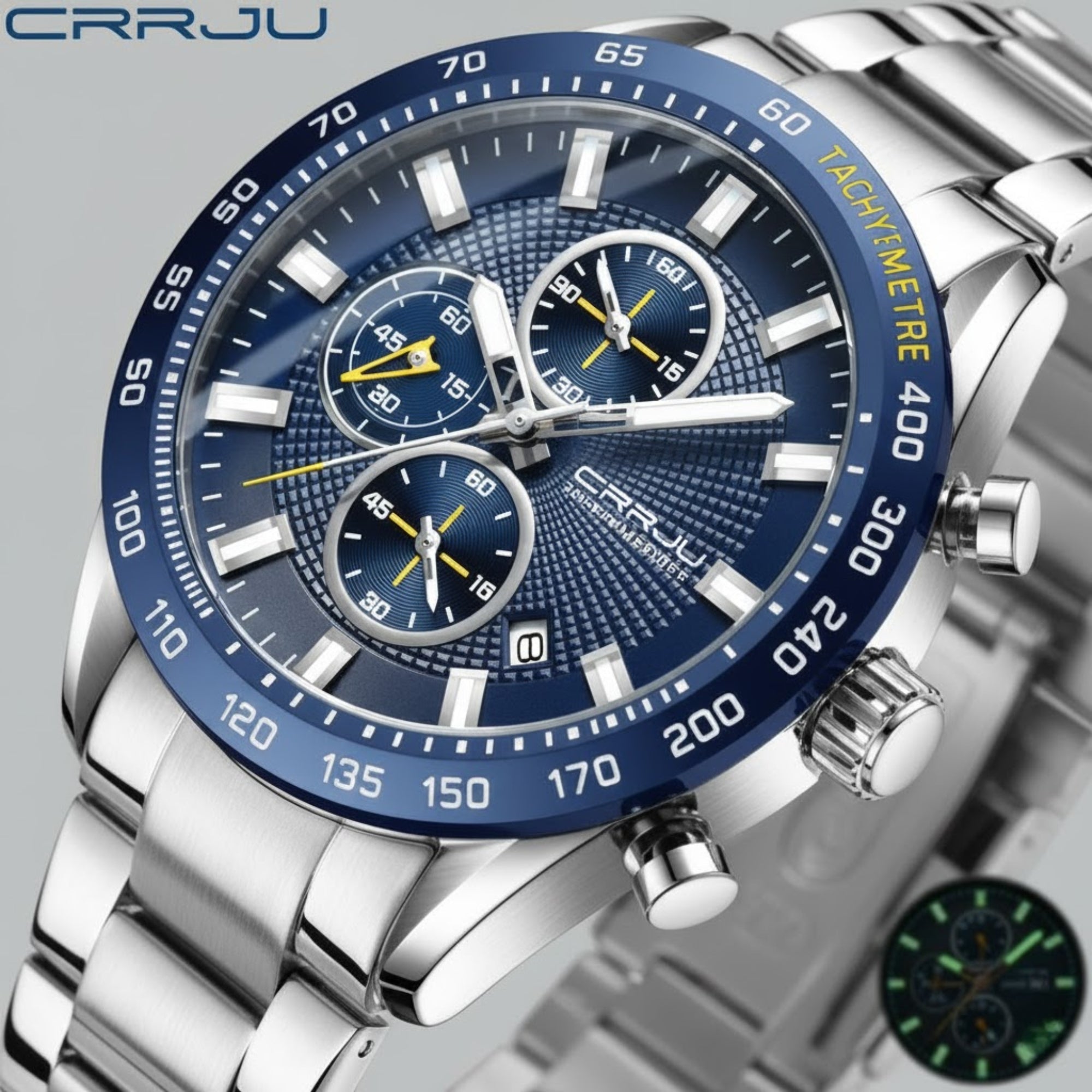 CRRJU 2306 Men’s High-Quality Sports Watch – Japanese Quartz Movement Waterproof with Luminous Hands Blue Dial