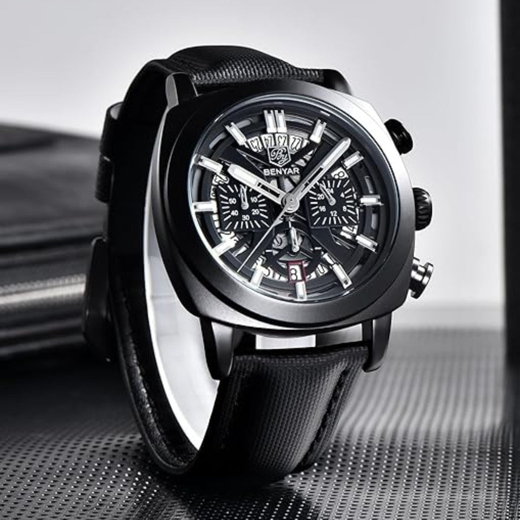 BENYAR 5205 Men's Watch – Sport Chronograph with Luminous Hands Black Dial