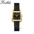 Scottie 9153 Women’s Square Leather Watch – Luxury Quartz Water-Resistant Wristwatch for Ladies Black